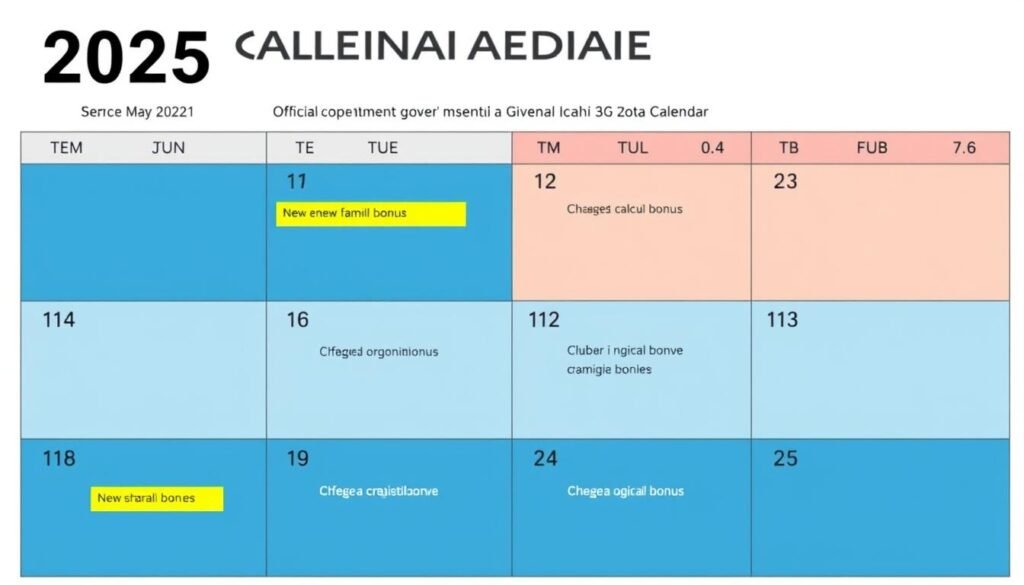 Calendario 2025 con evidenziate le novità del Bonus Famiglia