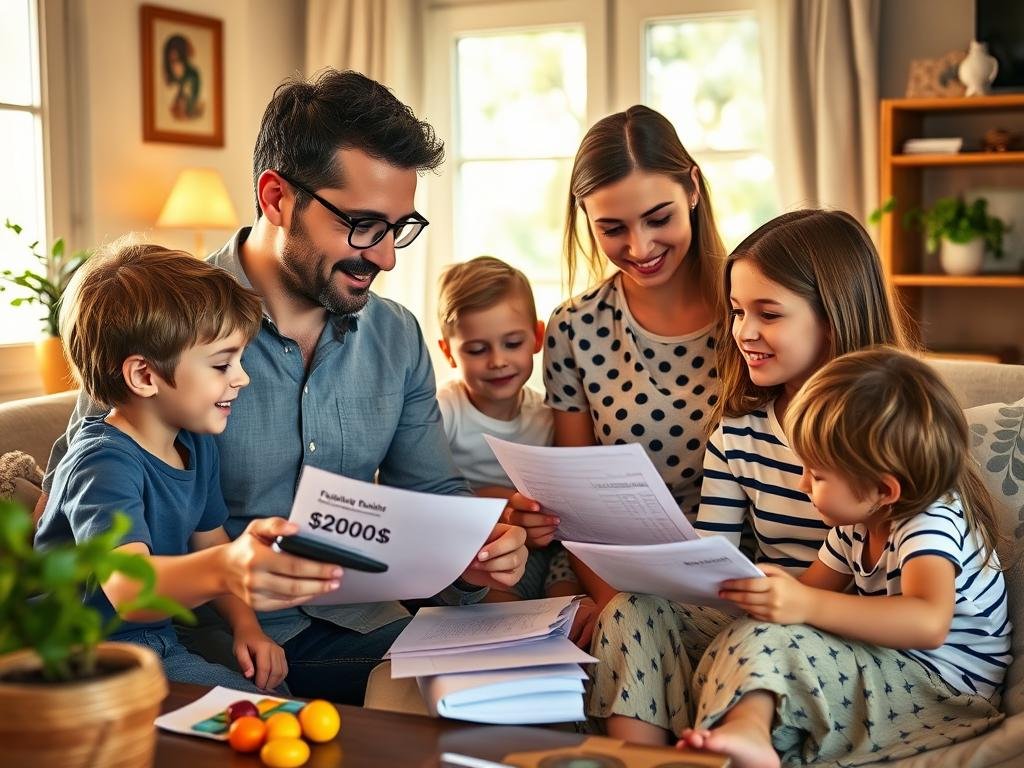 Famiglia che calcola gli importi del Bonus Famiglia