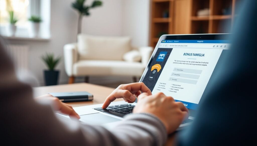 Persona che compila la domanda online per il Bonus Famiglia sul sito INPS