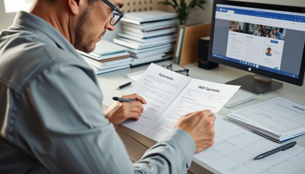 Persona che controlla attentamente i documenti per evitare errori nella domanda del Bonus Famiglia